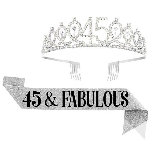 Écharpe et couronne de 45e anniversaire pour femmes, couronne d'anniversaire pour décorations de fête de 45e anniversaire, argent