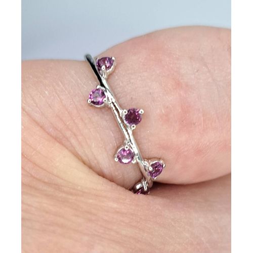 Bague En Argent Massif Sertie De Pierres Grenat Rhodolite ,Magnifique ,Fabriquée A La Main
