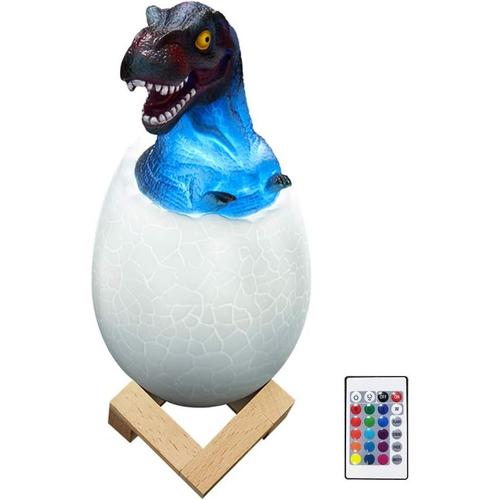 Lampe Dinosaure -Usb Rechargeable Veilleuse Enfant, 16 Couleurs Oeuf De Dinosaure Jouet Avec 4 Modes Et Base En Bois, Lampe 3d Dinosaure Cadeau Enfant (Tyrannosaure)