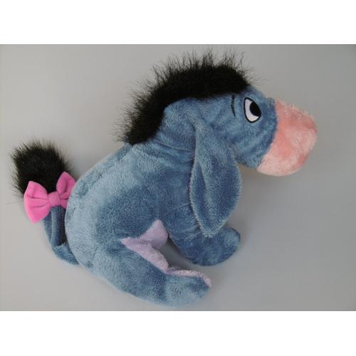 Doudou Peluche Âne Bourriquet Assis Bleu Rose Mauve 26 Cm Disney