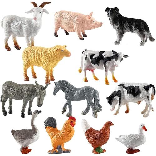 Animaux De La Ferme En Plastique 12 Pi¿Ces Figurines Animaux De La For¿T, Y Compris Les Vaches, Chevaux, Porcs, Ch¿Vres, Chiens, Mini Figurine Animaux Jouets ¿Ducatifs Pour Gar¿Ons Filles