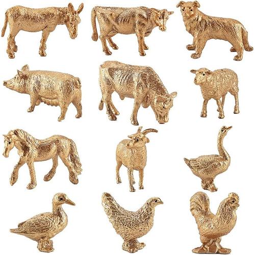 Animaux De La Ferme En Plastique 12 Pi¿Ces Figurines Animaux De La For¿T, Y Compris Les Vaches, Chevaux, Porcs, Ch¿Vres, Chiens, Mini Figurine Animaux Jouets ¿Ducatifs, Or