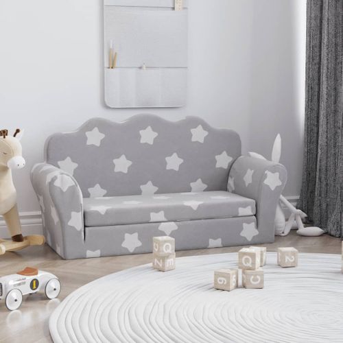 Vidaxl Canapé-Lit Enfant 2 Places Gris Clair Étoiles Peluche Douce