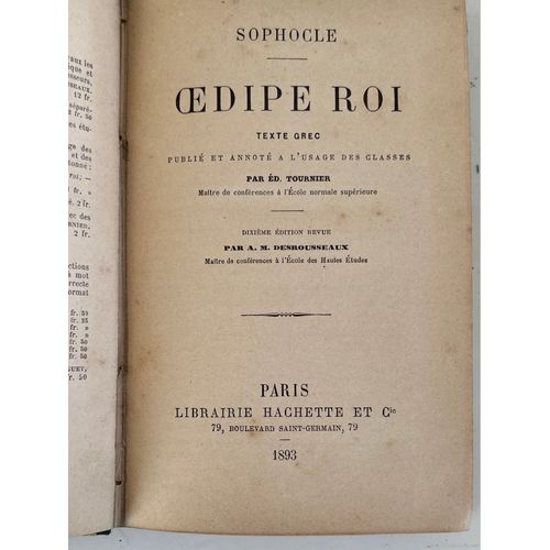 Sophocle, Oedipe Roi Texte Grec Par Ed .Tournier 10e Édition Revue Paris, Librairie, Achète, 1893 