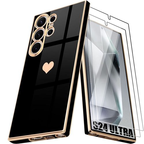 Coque + 2 Verres Trempés Pour Samsung Galaxy S24 Ultra, Noir Motif CUr Antichoc Anti-Rayure - E.F.Connection