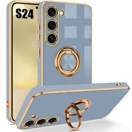 Coque Anneau Pour Samsung Galaxy S24 - Bleu Fashion Anti-Rayures Tpu Souple - E.F.Connection
