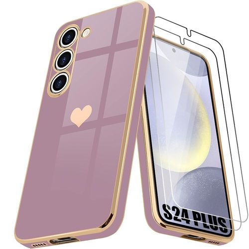 Coque Pour Samsung Galaxy S24 Plus (S24+), Violet Antichoc Silicone Motif CUr Et 2 Verres Trempés - E.F.Connection