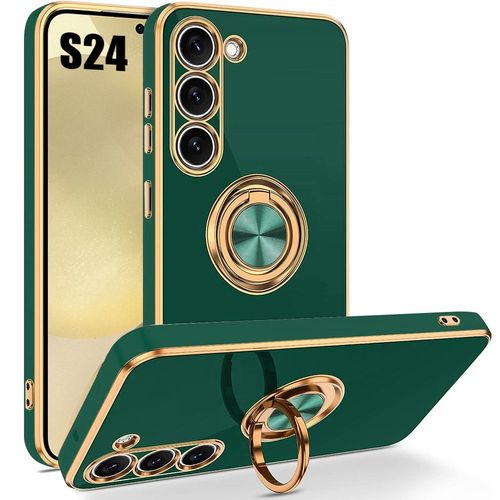 Coque Pour Samsung Galaxy S24, Protection Silicone Vert Nuit Anti-Rayures Avec Anneau Support - E.F.Connection