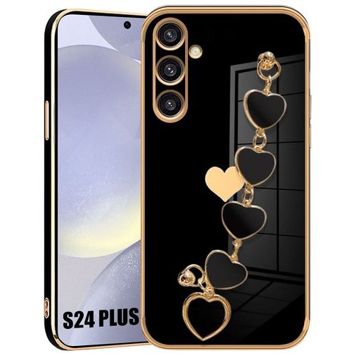 Coque Pour Samsung Galaxy S24 Plus (S24+), Silicone Noir Souple Antichoc Avec Bracelet Motif CUr - E.F.Connection