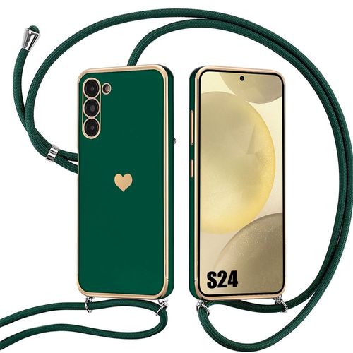 Coque Collier Cordon Pour Samsung Galaxy S24 Souple Tpu Antichoc Motif CUr - Vert Nuit - E.F.Connection