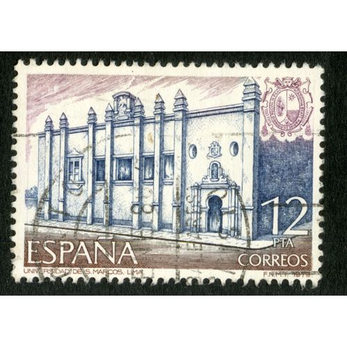 Timbre Oblitéré Espana, Universidad De S Marcos Lima, Correos 1979, 12 Pta