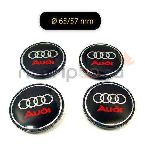 4x Cache Moyeux Centre Roue Ø 65/57mm Logo Audi Black Red Nr