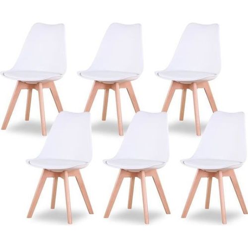 Lot De 6 Chaises De Salle A Manger - Coussin De Siège En Cuir-L 49x P 42xh 83(Blanc)