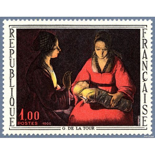 France 1966, Très Beau Timbre Neuf** Luxe Yvert 1479, Tableau De Georges De La Tour, «Le Nouveau-Né».