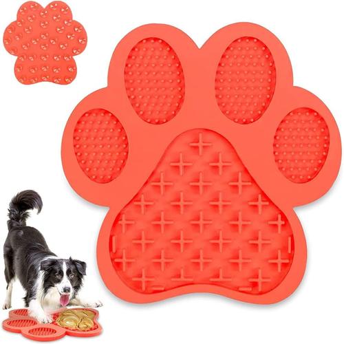 Tapis À Lécher Pour Chien, Chien De Lécher Coussin, Coussinets De Chien Léchez En Silicone Avec Ventouses, Tapis De Léchage Pour Chien Alimentation Lente, Pour Le Bain Du Chien (Rouge)