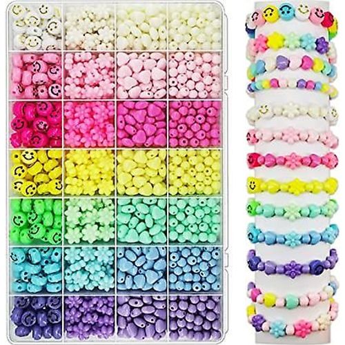 720 Pices De Perles En Forme De CUr En Acrylique Couleur Bonbon, Perles toiles Colores Diverses Perles Pastel En Plastique En Forme De CUr Rondes Mignonnes En Vrac Pour Bracelet Perles De Fleurs
