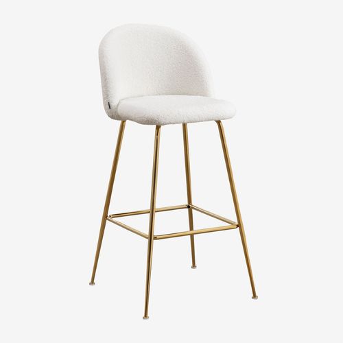 Tabouret Haut En Chenille Kana Design Blanc Doré ?75 Cm