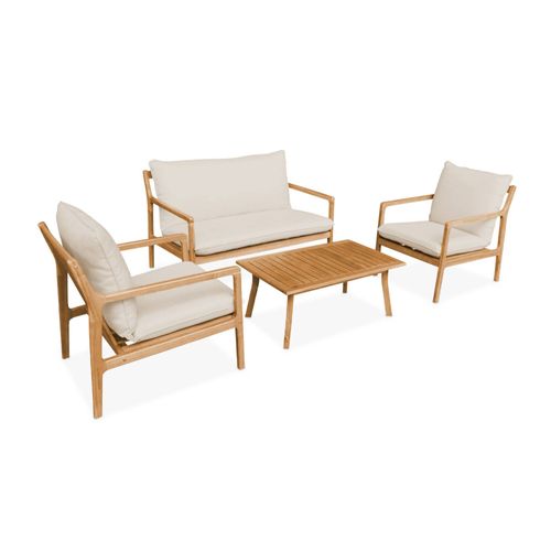 Salon De Jardin En Bois D'acacia 4 Places Beige. Nalda. Coussins Gansés Et Déhoussables