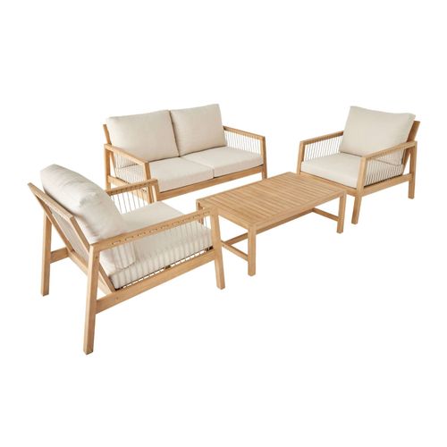 Salon De Jardin En Bois D'acacia Et Cordes Beige. 4 Personnes. Aliste