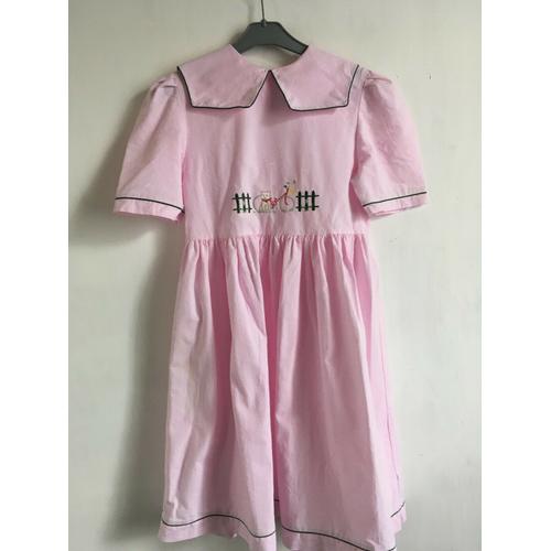 Jolie Robe Fille "Jacadi " Rose Brodée Vert Foncé Taille 12 Ans Idée Cadeau