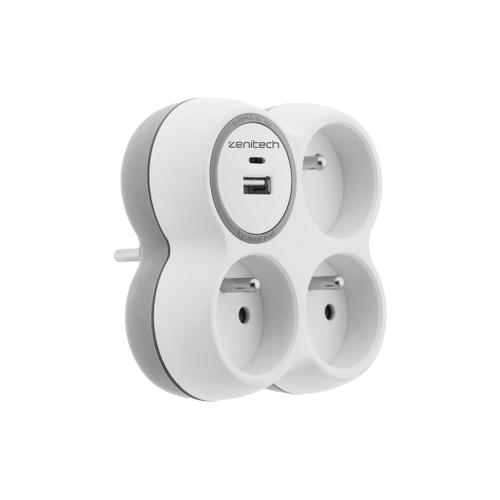 zenitech Triplite - Coupe-circuit - CA 230 V - 3680 Wh - entrée : Type E - connecteurs de sortie : 5 (Type E, 24 pin USB-C, 3 x CEE 7/5) - gris, blanc