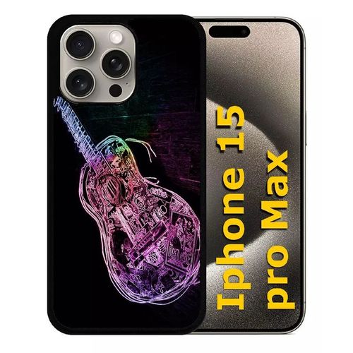 Coque Pour Iphone 15 Pro Max - Guitare Effet Néon - Silicone - Noir