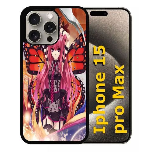 Coque Pour Iphone 15 Pro Max - Fille Manga Rose - Silicone - Noir