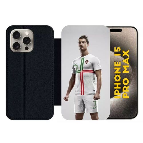 Etui À Rabat Pour Iphone 15 Pro Max - Christiano Ronaldo Selecao Portugal - Silicone - Noir