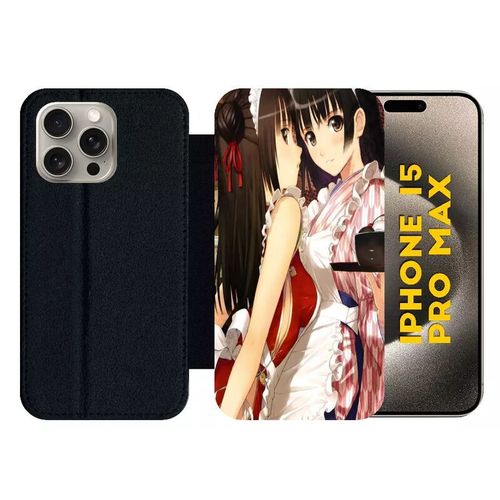 Etui À Rabat Pour Iphone 15 Pro Max - Filles Manga 2 - Silicone - Noir