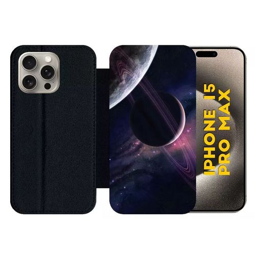 Etui À Rabat Pour Iphone 15 Pro Max - Espace Saturne - Silicone - Noir