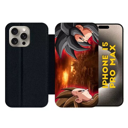 Etui À Rabat Pour Iphone 15 Pro Max - San Guko Vs Vegeta - Silicone - Noir