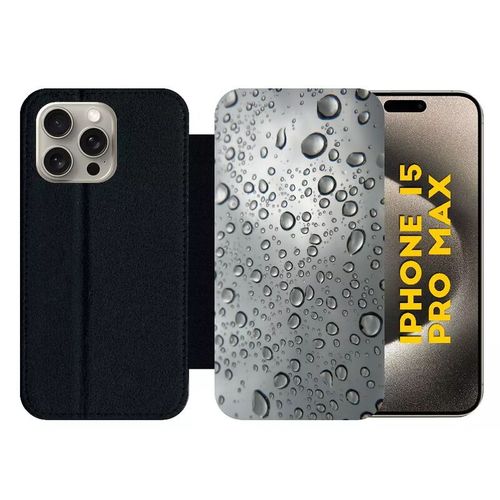 Etui À Rabat Pour Iphone 15 Pro Max - Effet Texturé Goutte D'eau - Silicone - Noir