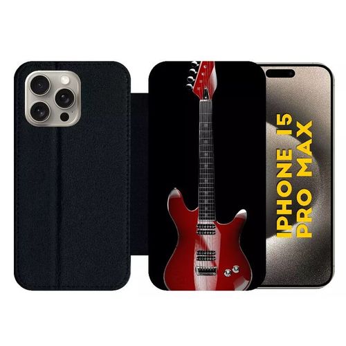 Etui À Rabat Pour Iphone 15 Pro Max - Guitare Red - Silicone - Noir