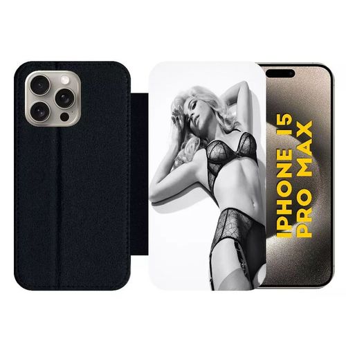 Etui À Rabat Pour Iphone 15 Pro Max - Femme Sexy Noir Et Blanc - Silicone - Noir