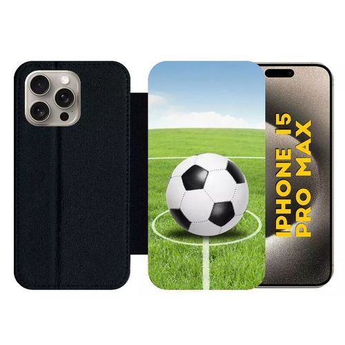 Etui À Rabat Pour Iphone 15 Pro Max - Terrain De Foot - Silicone - Noir