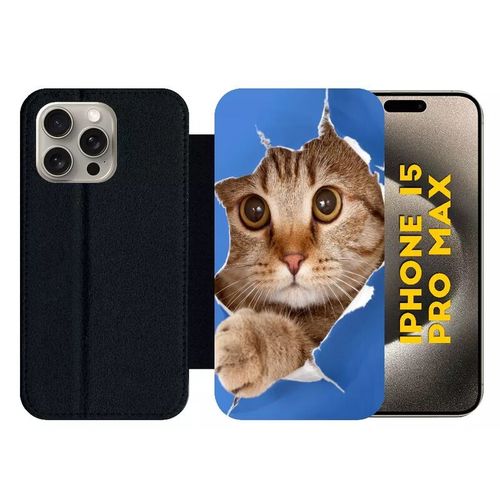 Etui À Rabat Pour Iphone 15 Pro Max - Chat Trou - Silicone - Noir