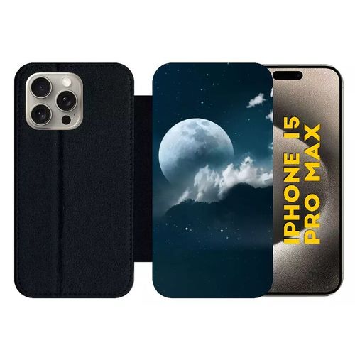 Etui À Rabat Pour Iphone 15 Pro Max - Pleine Lune - Silicone - Noir