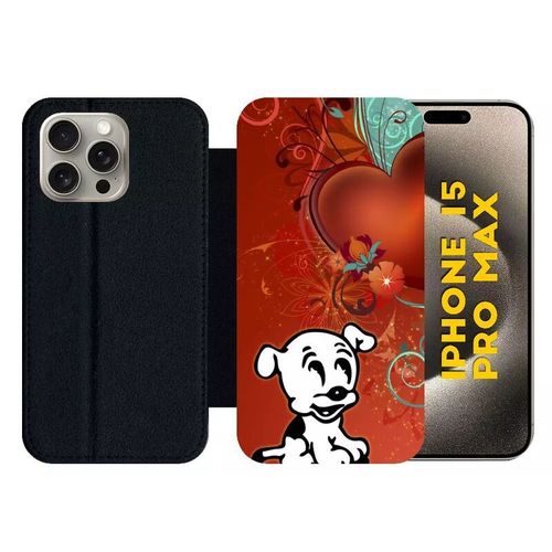 Etui À Rabat Pour Iphone 15 Pro Max - Chien Love - Silicone - Noir