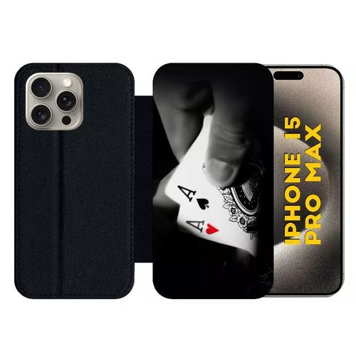 Etui À Rabat Pour Iphone 15 Pro Max - Poker As - Silicone - Noir