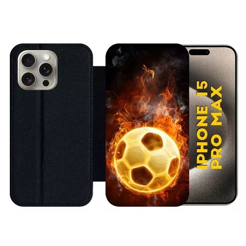 Etui À Rabat Pour Iphone 15 Pro Max - Foot Flamme - Silicone - Noir
