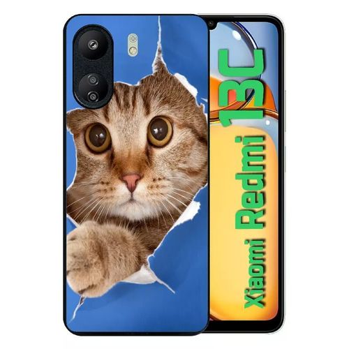 Coque Pour Redmi 13c 4g - Chat Trou - Silicone - Noir