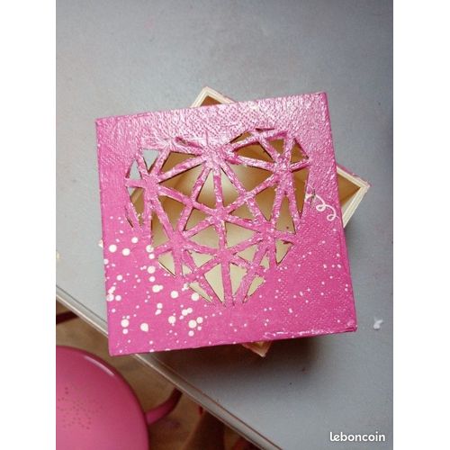Boîte à bijoux c?ur rose carré 10 cm haut 5 cm Fait main modèle unique bois et papier