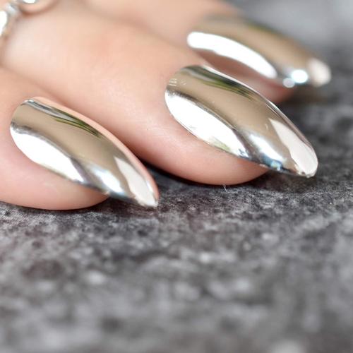 Faux Ongle Stilettos Ovale Bout Pointu Ongles Chrome Cam¿¿L¿¿On Miroir M¿¿Tallique Faux Ongles M¿¿Tal Brillant Rouge Faux Ongles Acrylique Stiletto Nail Art 