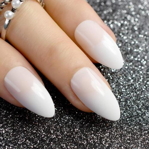 Faux Ongle Pointu Stiletto Blanc Jade Faux Nail Art Conseils Paillettes D'or Clair Ovale Amande Faux Ongles Appuyez Quotidien Porter Doigts Conseils 