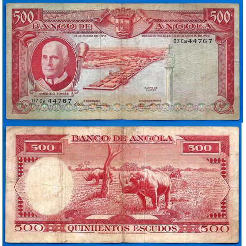 Angola 500 Escudos 1970 Billet Escudo Port Americo Tomas Afrique