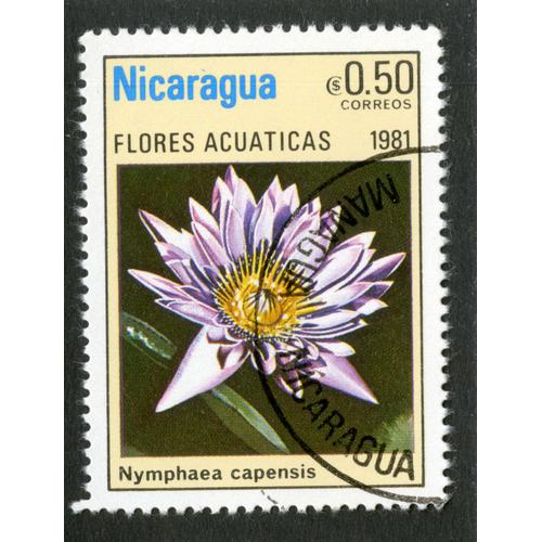 Timbre Oblitéré Nicaragua, Flores Acuaticas, 1981, Nymphaea Capensis, Correos ,S 0.50