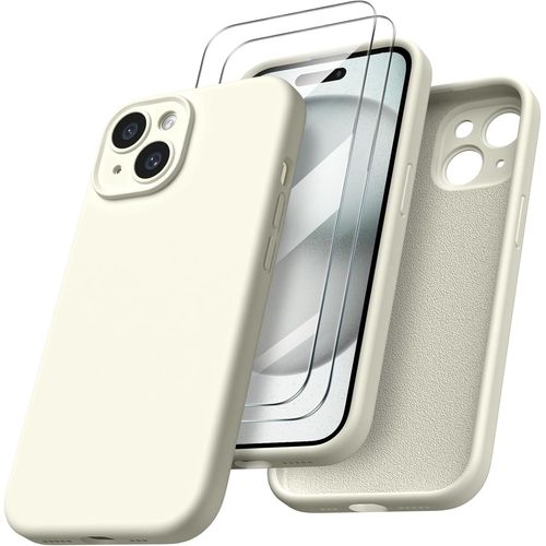 Coque Pour Iphone 15 - 2x Vitre Verre Trempe Protection Caméra Intégrale Silicone Blanc