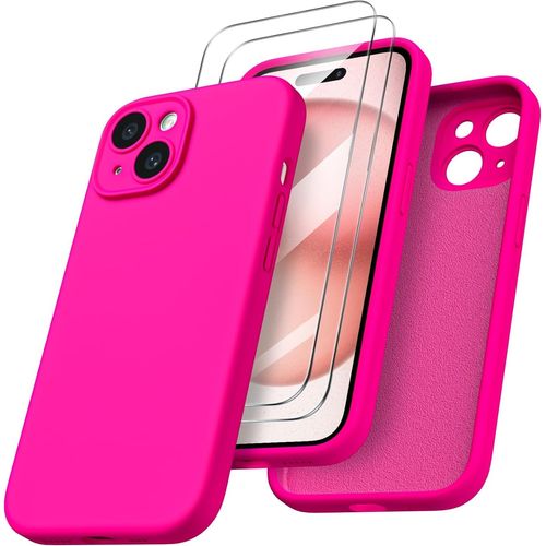Coque Pour Iphone 15 - 2x Vitre Verre Trempe Protection Caméra Intégrale Silicone Fushia