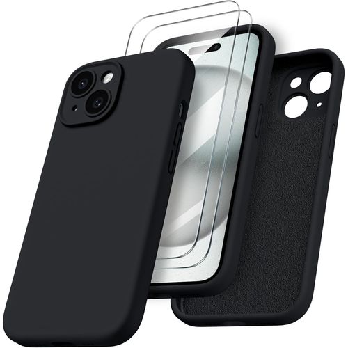 Coque Pour Iphone 15 Plus - 2x Vitre Verre Trempe Protection Caméra Intégrale Silicone Noir