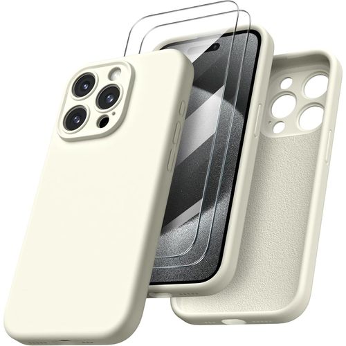 Coque Pour Iphone 15 Pro + 2x Vitre Verre Trempe Protection Caméra Intégrale Silicone Blanc